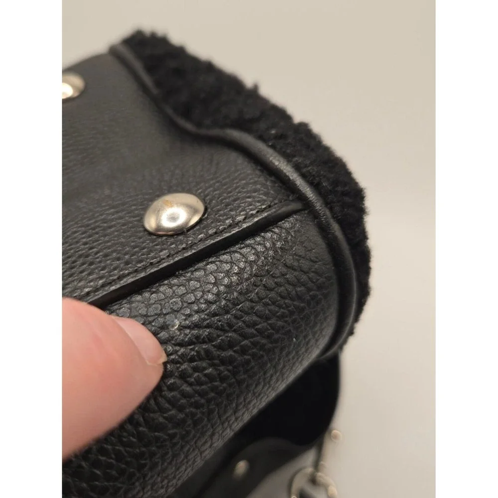 Coach Satchel Womens Medium Black Good Pebbled Leather Shearling Crossbody Bag